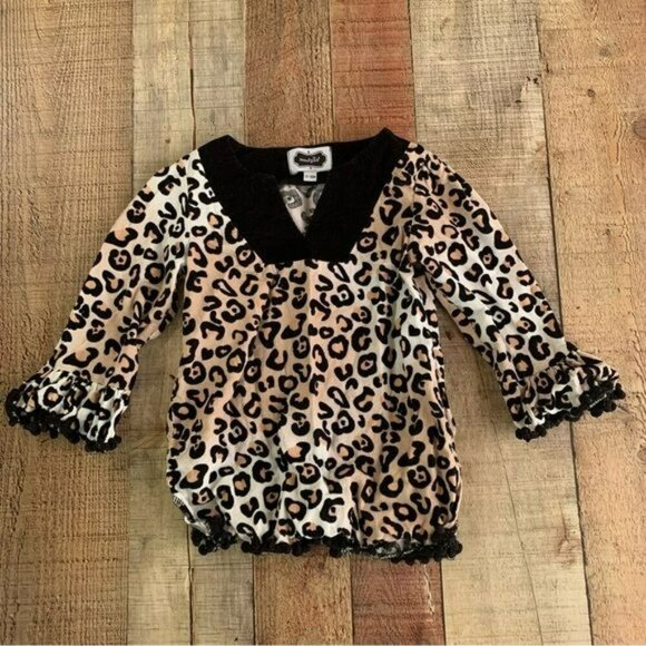 Mud pie girls long sleeve leopard animal print corduroy top in black and tan - Picture 1 of 5
